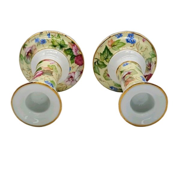 VTG Staffordshire Floral Chintz Candle Holders ENG - Picture 2 of 5